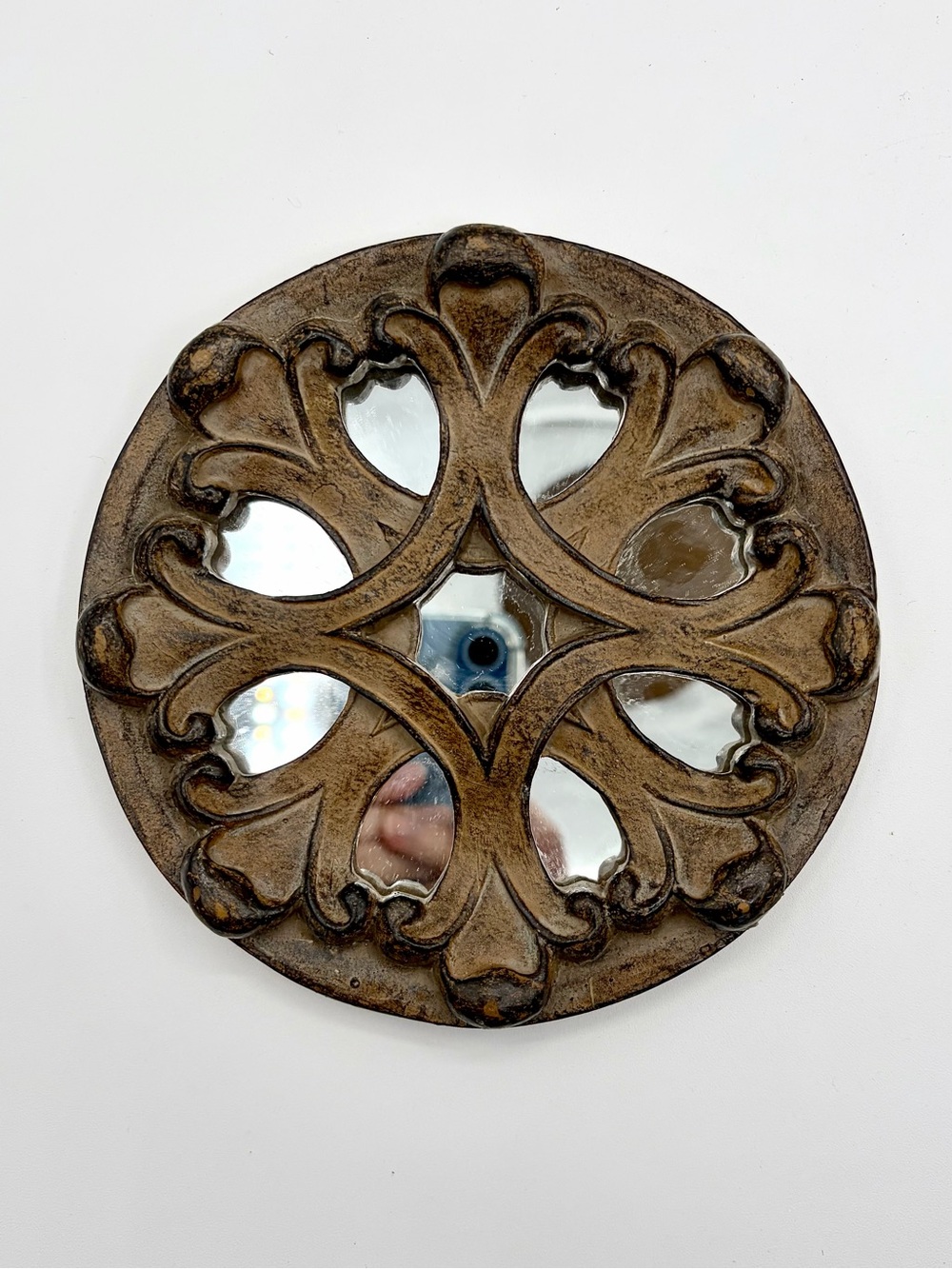 Ornate Round Wall Mirror With Scrollwork Frame - Resin